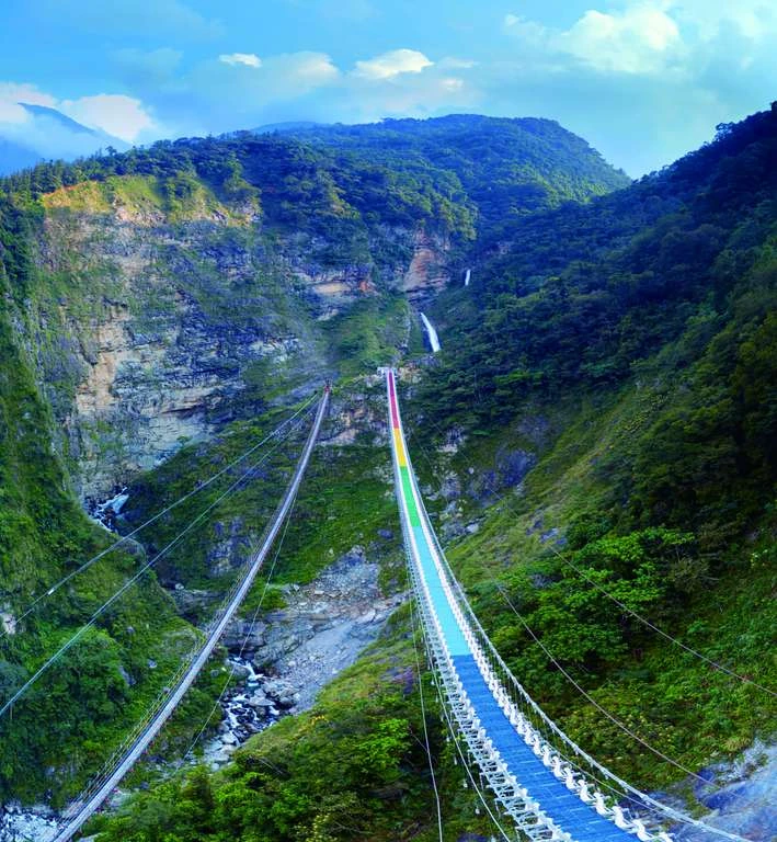 Shuanglong Waterfalls Rainbow Suspension Bridge